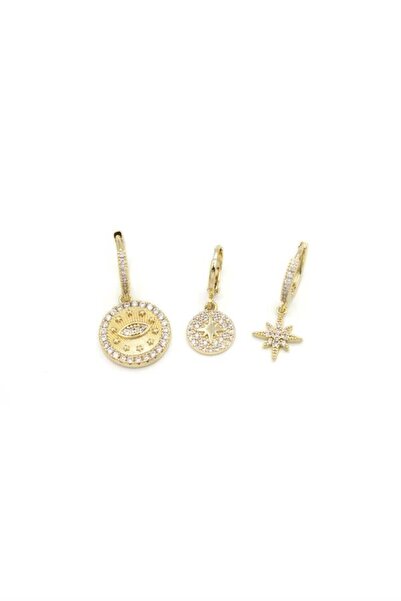 atastore2017 3-Piece Jewelled Hoop Earrings - Gold