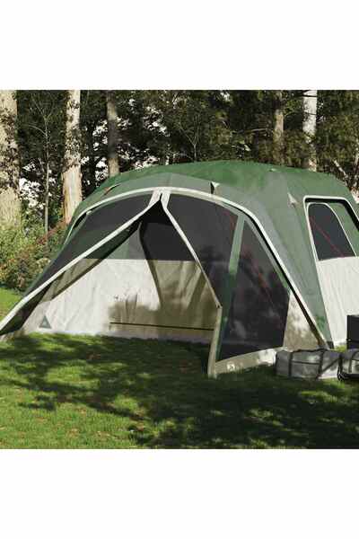 vidaxl Cort de familie cu veranda 6 persoane, verde, impermeabil