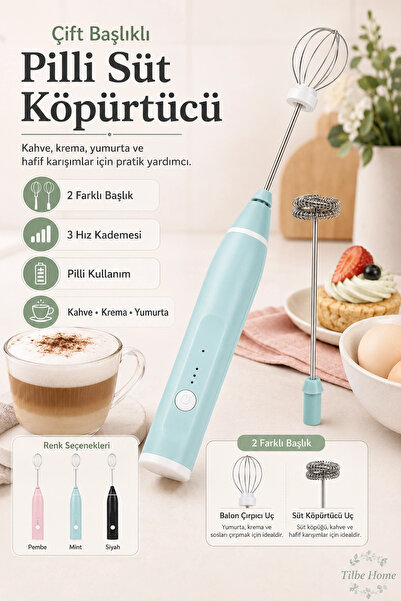 Tilbe Home Çift Başlıklı Elektrikli Süt Köpürtücü 3 Hızlı El Mikseri Kahve Kr...