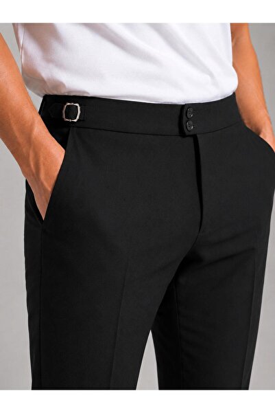 CLASSİCS MEN Men's Flexible Buckle Lycra Ankle Length Fabric Trousers 7694