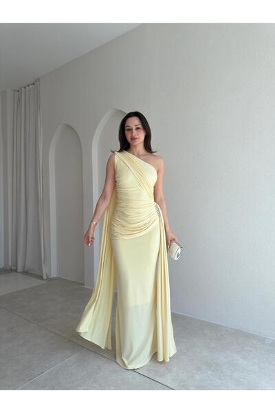 Mooi Butik Mari̇nel Maxi Dress 8936 - Yellow