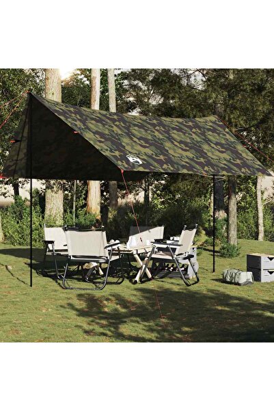vidaxl Prelata de camping, camuflaj, 462x306x211 cm, impermeabila