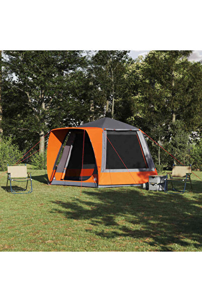 vidaxl Cort de Camping Gri si portocaliu 420 x 420 x 227 cm Poliester