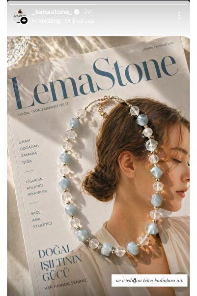 LemaStone قلادة نسائية من الحجر الطبيعي - تصميم من الأكوامارين والكوارتز
