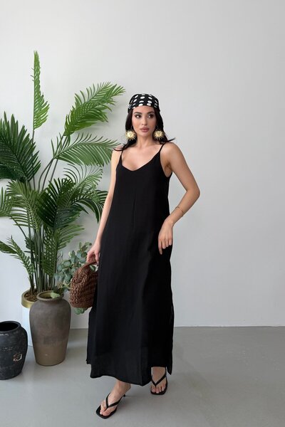 Serica Moda Black Adjustable Strap Lined Muslin Dress