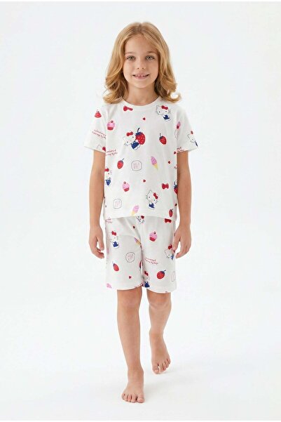İsobel Kids Girls strawberry and ice cream print 100% cotton short sleeve sho...