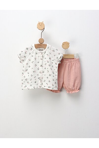 MiniKids Set de vara Anabella, alb-roz prafuit