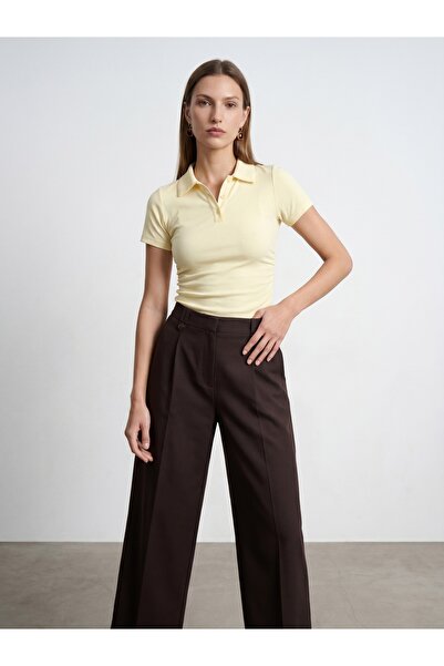 Dilvin 32614 Top cu guler polo - Galben deschis