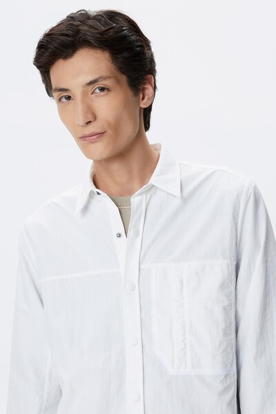 Lacoste Mens Regular Fit Cream Shirt Standard Cut Snap Button Men's Shirt Cream