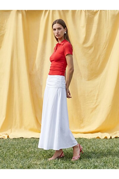 Dilvin 32614 Polo Collar Top-Red