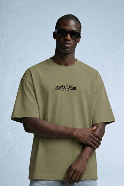 MATERIAL Ανδρικό μπλουζάκι CHILL VIBE με στάμπα Oversize Χακί