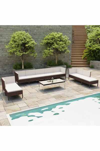 vidaxl Garden furniture set with cushions, 10 pieces, brown, polyrattan