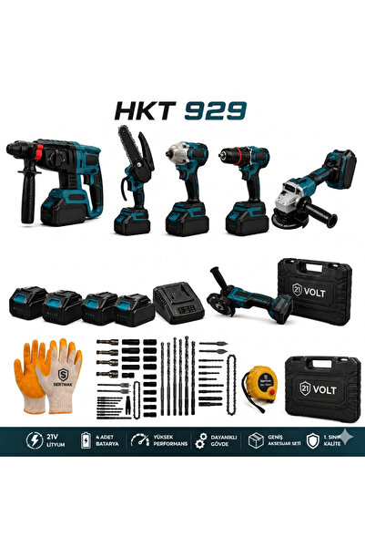 haktaş HKT-929 21V 3000mAh Fırçasız Motor Profesyonel 5'li Akülü Şarjlı Set (...