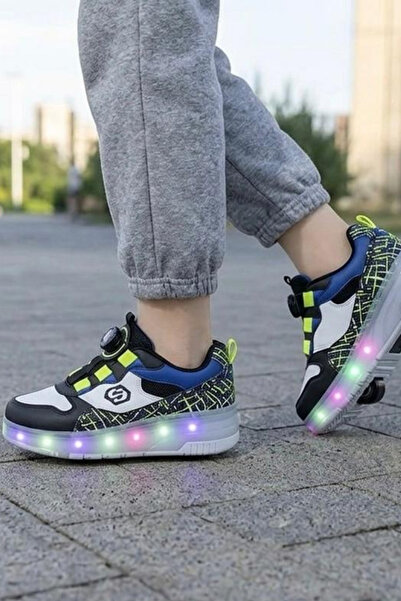 Nubbock LED Işıklı Tak Çıkar Patenli Akıllı Bağcıklı Buz Siyah Çocuk Spor Aya...