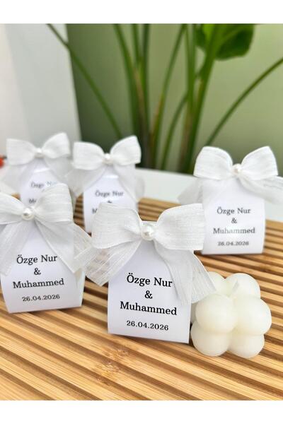 NO BRAND Beyaz Fiyonklu Kutulu Kurdeleli Bubble Mum Söz Nişan Nikah Hediyeliğ...