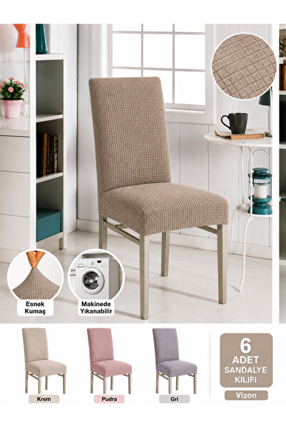 Bambu Standart Sandalye Kılıfı 6'lı Likralı Esnek Yıkanabilir