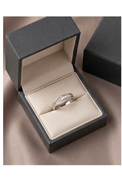 Portakal Esintisi Claspia Baguette Zircon Stone Open Drop Shaped Adjustable Ring