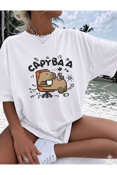LELVANİ Cute Capy Bara Printed Unisex T-Shirt Suitable for Daily Use