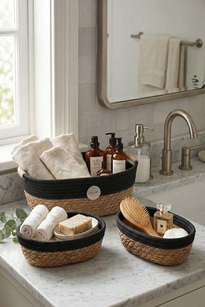 İSKA HEDİYELİK Natural Wicker 3-Piece Organizer Basket Set - Bohemian Home De...