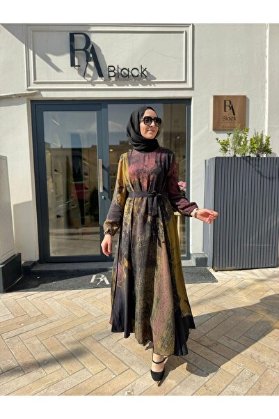 MissWhence 39842 Bağlamalı Kadın Elbise SİYAH DESENLİ