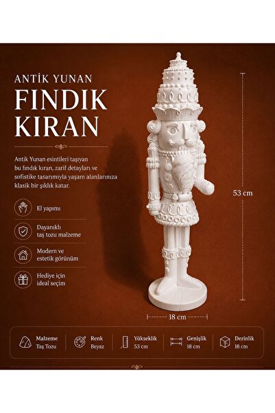 PEYORA Antik Yunan Fındıkkıran Dekoratif Büyük Boy Obje - 53 cm Taş Tozu Heyk...