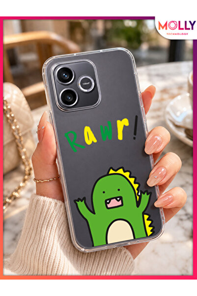 Molly HONOR 600 LİTE İçin Şeffaf Rawr Dinosaur Desenli Silikon Kılıf