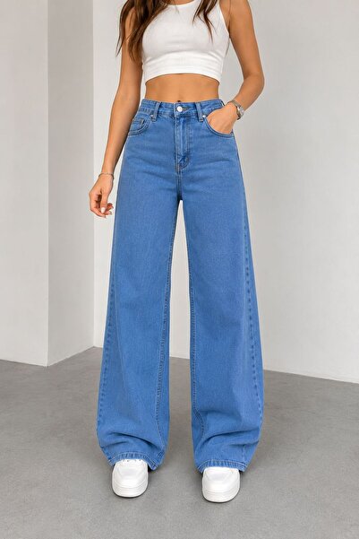 Lighter Jeans بنطلون جينز نسائي من الليكرا باللون الأزرق الفاتح واسع الساقين ...