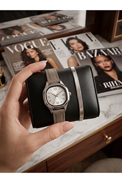 Leerybee 2'li Set Şık Minimal Deri Kordon Kol Saati + Çelik Bileklik İle Moda...