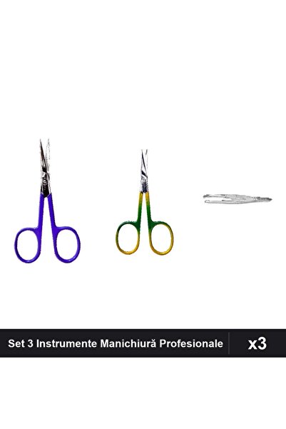 One Group Set 3 Instrumente Profesionale Manichiură, 2 Forfecuțe Cuticule + P...