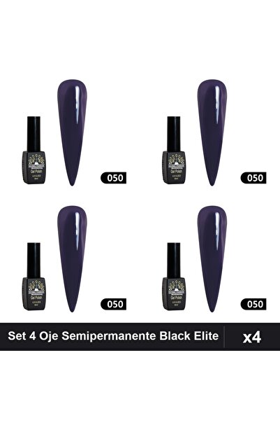 global fashion Set 4 Oje Semipermanente Black Elite 8ml, Nuanță 050, Manichiu...