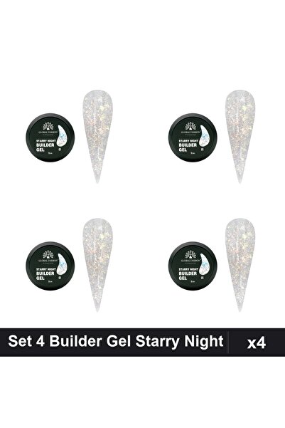global fashion Set 4 Builder Gel Starry Night 15g, Constructie Unghii Gel UV/LED