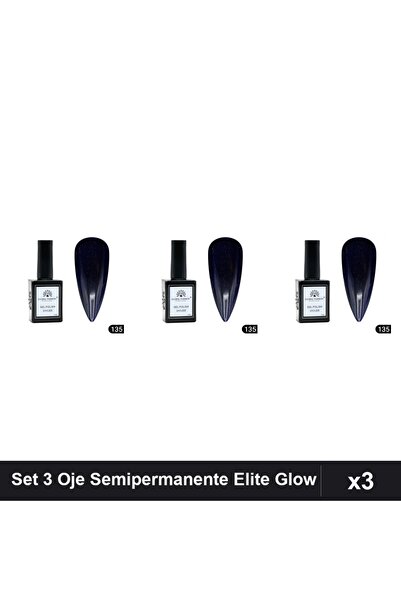 global fashion Set 3 Oje Semipermanente Elite Glow 15ml, Gel Polish UV/LED
