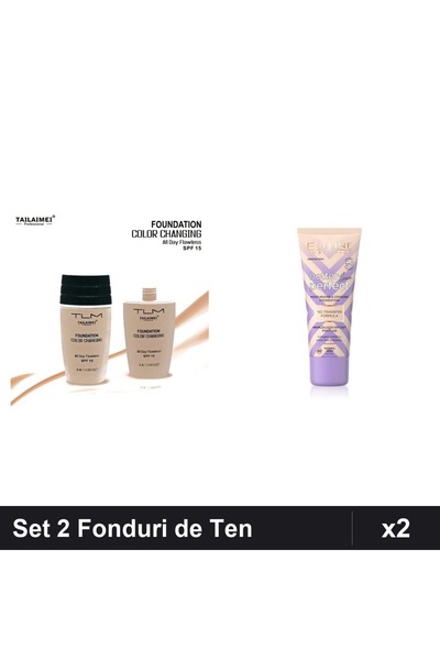 TLM Set 2 Fonduri de Ten Color Changing SPF15 și Eveline Perfect 04 -Beige