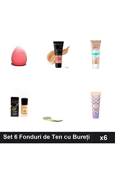 Eveline Eveline Foundation Set of 6, Beige Light-Beige Shades SPF 15, with 2 ...