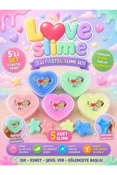 ümit toys Love Slime Pastel 5’li Set – Parlak Şeffaf Yumuşak Esnek Slime Oyuncak