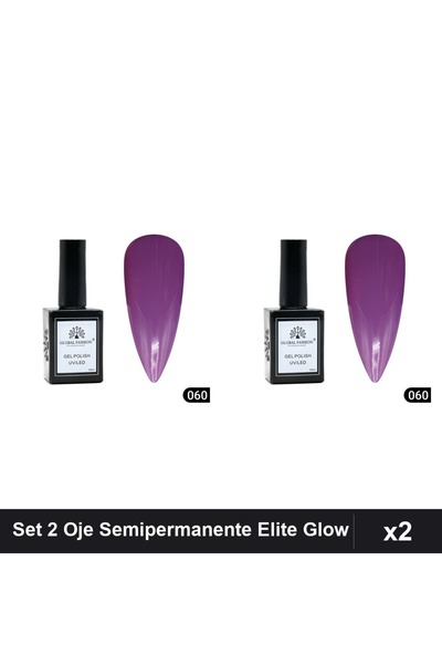 global fashion Set 2 Oje Semipermanente Elite Glow 15ml, Gel Polish UV/LED