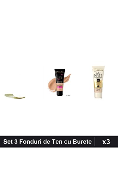 Eveline Set 3 Fonduri de Ten Cosmetics, Burete Make-up, Nuante Vanilla și