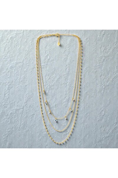 Butik Gold renk zirkon Taşlı Üçlü Katmanlı Tasarım Kolye