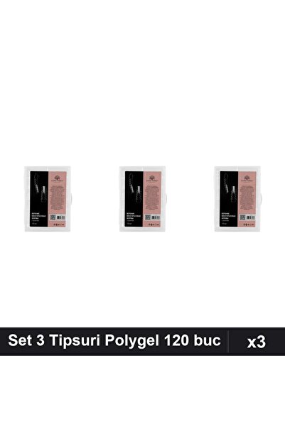 global fashion Set 3 Tipsuri Polygel Reutilizabile 120 buc, Forma Apex, Exten...