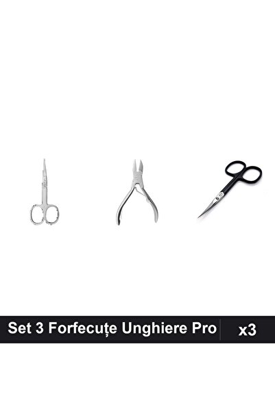 One Group Set 3 Forfecuțe Clești Unghiere Profesionale One Group, Argintie Ne...