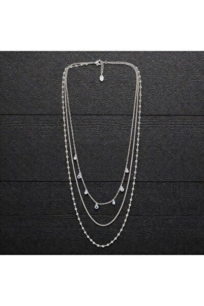 Butik Gümüş renk zirkon Taşlı Üçlü Katmanlı Tasarım Kolye