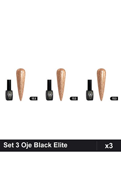 global fashion Set 3 Oje Semipermanente Black Elite 8ml, Manichiura UV/LED, N...