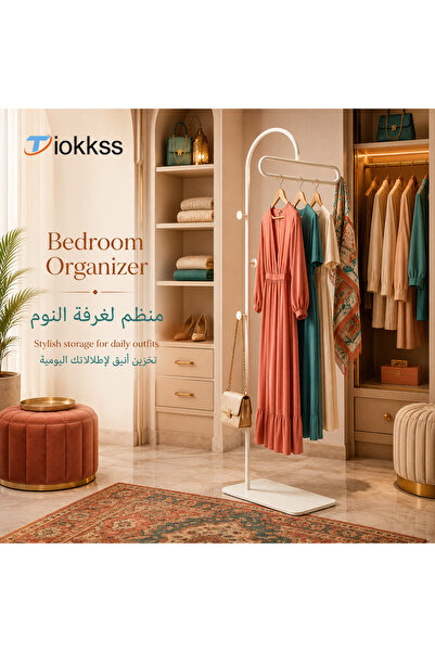 Tiokkss حامل ملابس قائم بذاته، رف ملابس بطول 175 سم مع خطافات جانبية وقاعدة ب...