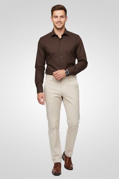CELIO Men Slim Fit Solid Dress Pants, Beige