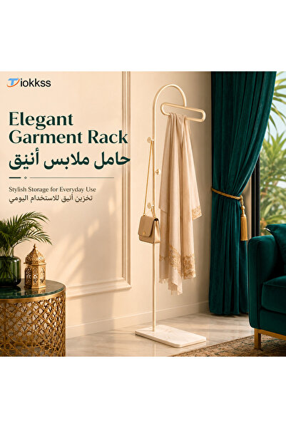 Tiokkss حامل ملابس قائم بذاته بقاعدة رخامية، حامل ملابس بطول 175 سم مع خطافات...