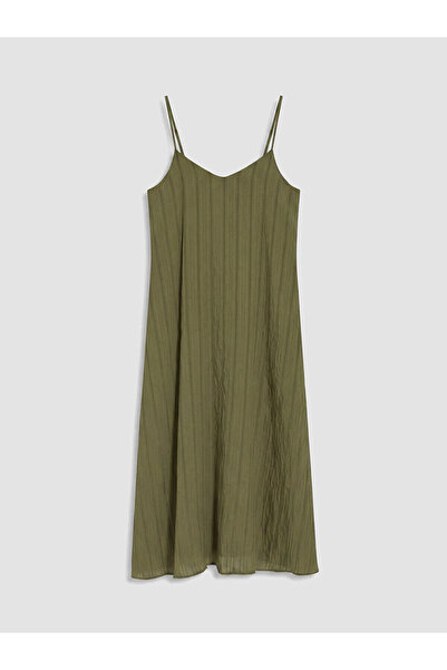 LC Waikiki Khaki Striped Dress with Rope Straps