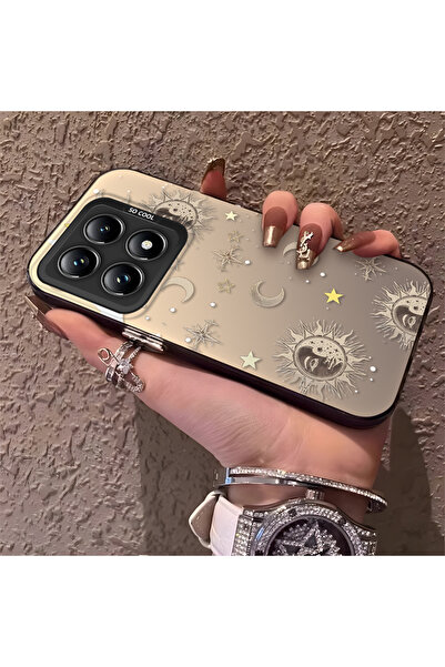 CASEVIBE Mi 14T Pro Uyumlu Altın Tonlu Yıldız Desenli Akrilik Malzemeli Telef...