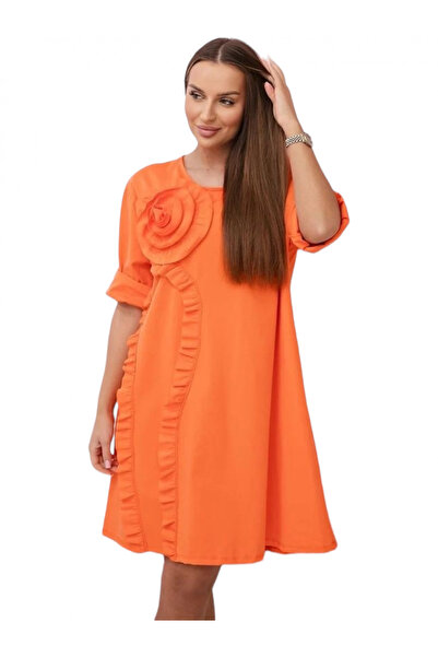 OEM Women's dress with decorative 3D flower - Gala - orange