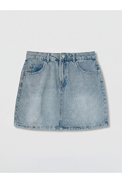 LC Waikiki Nevavm Stoned Mini Jean Skirt with a Difference