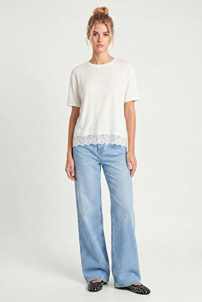 Lovelyİstanbul Lace Oversize Seasonal Knitwear Blouse Lyy0146 White